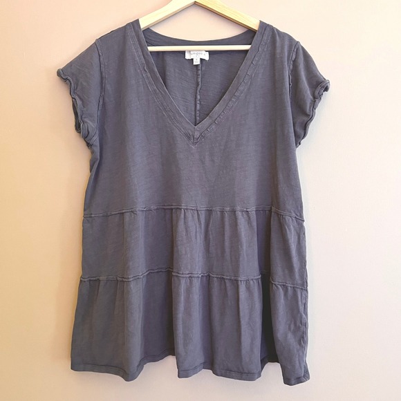 Umgee USA Tops - Umgee USA Charcoal Gray Tiered Babydoll V-Neck Cotton Peasant Boxy Top XL